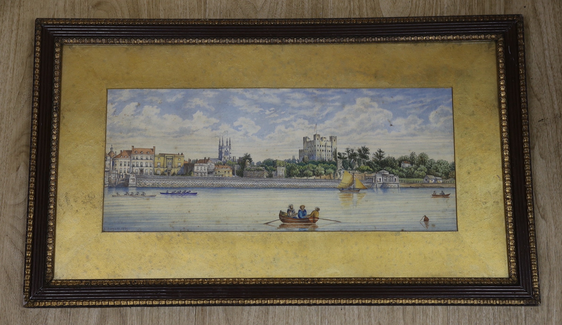 H. Burgess (19th C.), watercolour, Boating on The Thames with the Tower of London, signed and dated 1869, 21 x 51cm